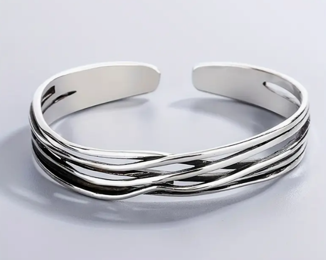 Simple Irregular Silver Cuff Bracelet Adjustable Fashion Statement Jewelry