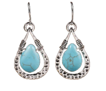 Bohemian Style Stimulated Turquoise Teardrop Gemstone Statement Earrings