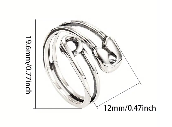 Boho Chic Sterling Silver Safety Pin Thumb Ring - Adjustable Safety Pin Design