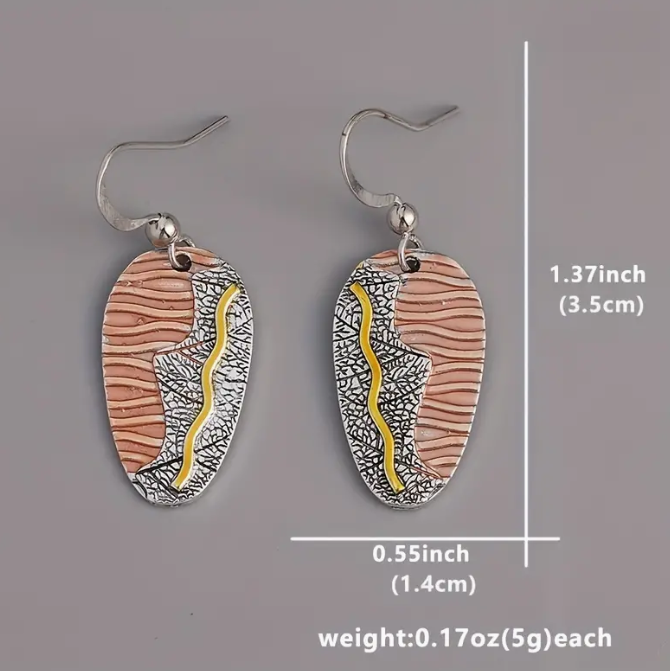 Retro Boho Style Oval 14K Gold Plated Tricolor Gold Women's Dangle Earrings