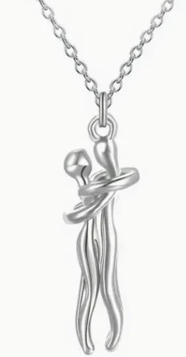 Hugging Couple Stainless Steel Pendant Necklace, Couple Jewelry - Silver Male & Silver Female
