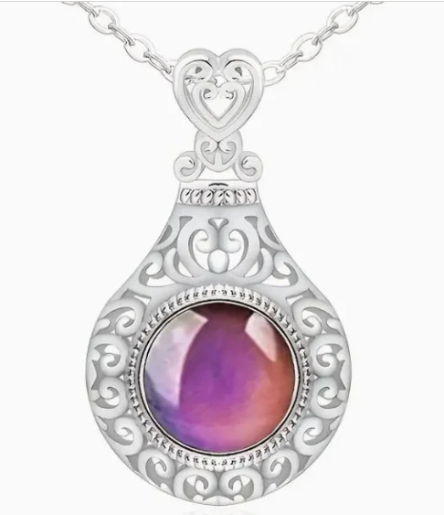Classic Design Mood Stone Crystal Necklace - Round Stone Pendant Necklace - Color Changing Mood Stone