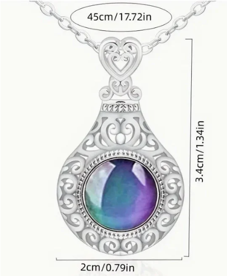 Classic Design Mood Stone Crystal Necklace - Round Stone Pendant Necklace - Color Changing Mood Stone