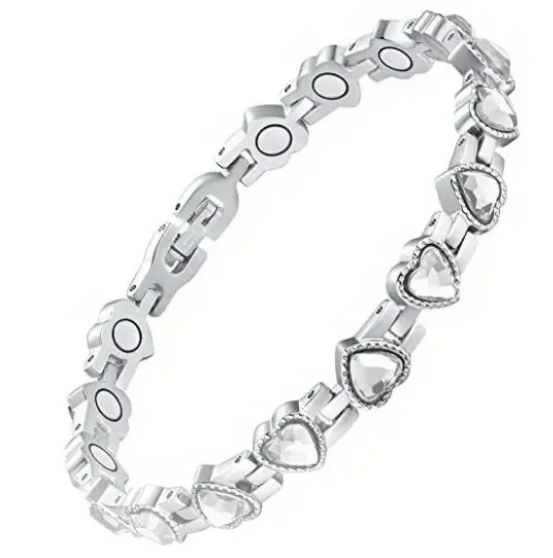 Heart Shaped Titanium Steel & Crystal Adjustable Magnetic Therapy Bracelet/Anklet - Great for active lifestyles and those in need an energy boost!