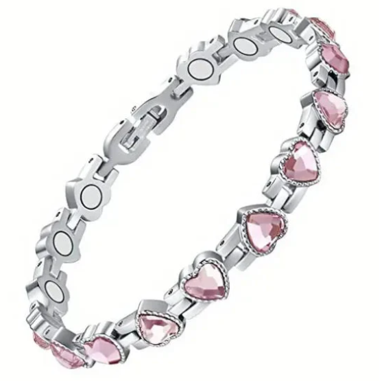 Heart Shaped Titanium Steel & Crystal Adjustable Magnetic Therapy Bracelet/Anklet - Great for active lifestyles and those in need an energy boost!