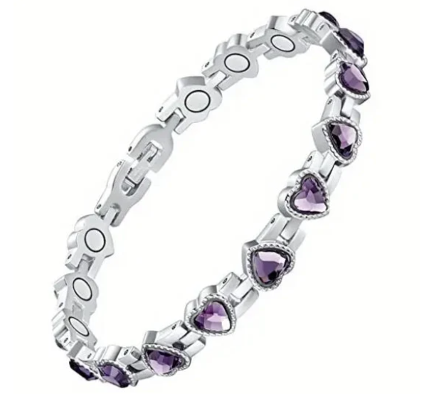 Heart Shaped Titanium Steel & Crystal Adjustable Magnetic Therapy Bracelet/Anklet - Great for active lifestyles and those in need an energy boost!
