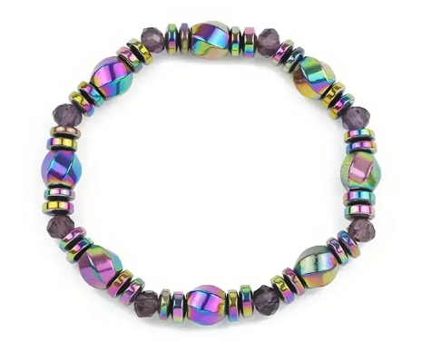 Iridescent Hematite Beaded Bracelet for Women & Men - "The Stone of the Mind" - Magnetic Therapy - Biomagnetic Therapy - Magnetherapy