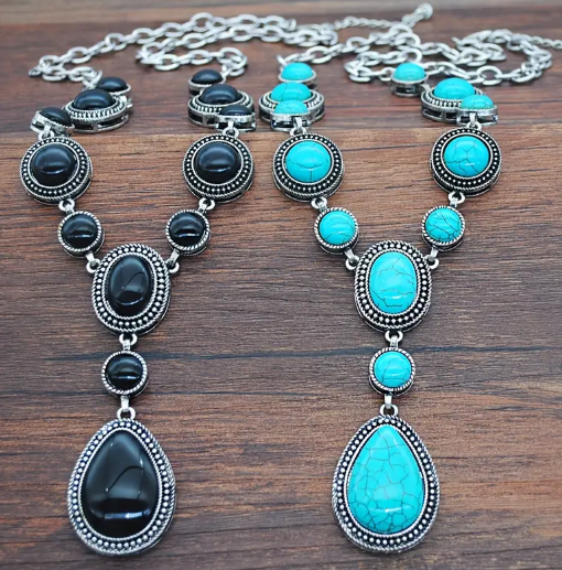 Turquoise Gemstone Waterdrop Shaped Pendant Necklace - Beautiful Statement Piece