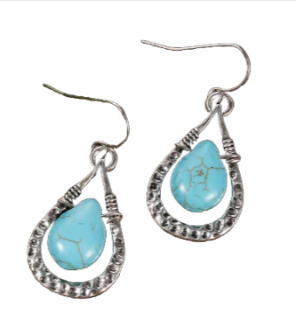 Bohemian Style Stimulated Turquoise Teardrop Gemstone Statement Earrings