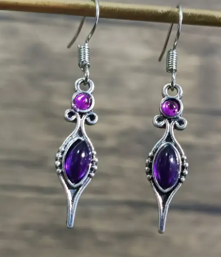 Retro Bohemian Purple Synthetic Gemstone Water Drop Dangle Earrings