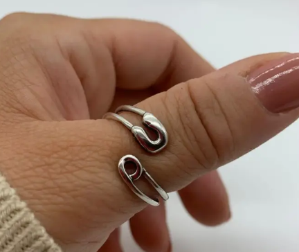 Boho Chic Sterling Silver Safety Pin Thumb Ring - Adjustable Safety Pin Design