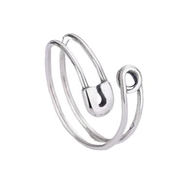 Boho Chic Sterling Silver Safety Pin Thumb Ring - Adjustable Safety Pin Design