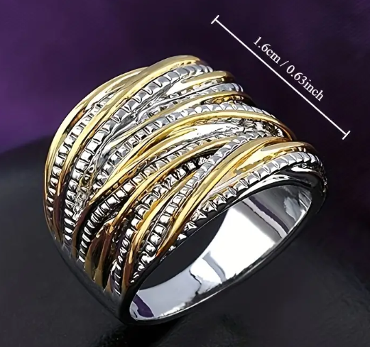 Two Tone Intertwined Crossover Statement Ring Chunky Band for Women