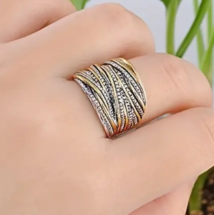 Two Tone Intertwined Crossover Statement Ring Chunky Band for Women