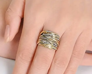 Two Tone Intertwined Crossover Statement Ring Chunky Band for Women
