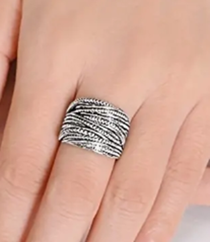 Silver Intertwined Crossover Statement Ring Chunky Band for Women