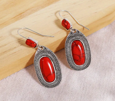Exquisite Red Synthetic Gemstone Bohemian Vintage Drop Dangle Earrings