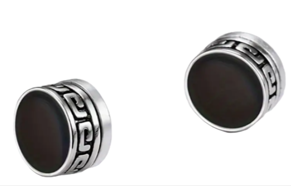 1 Pair .3 Inch - Round Black Titanium Steel Magnetic Non-Piercing Stud Earrings