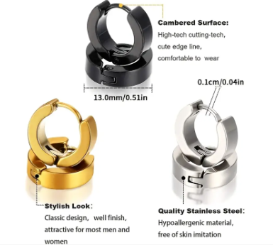 12 Pair - Stainless Steel Magnetic Non-Piercing Clip On Dangle Earring Set