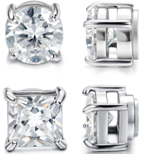 2 Pair 6MM - 4 Prong Setting Stainless Steel Magnetic Non-Piercing Stud Earrings