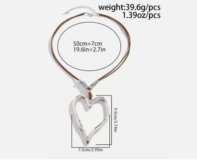 Bohemian Retro Oversized Silver Heart &-Silver Bead Shaped Pendant Necklace