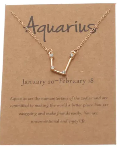 Aquarius Zodiac Pendant Necklace 18K Plated Stainless Steel