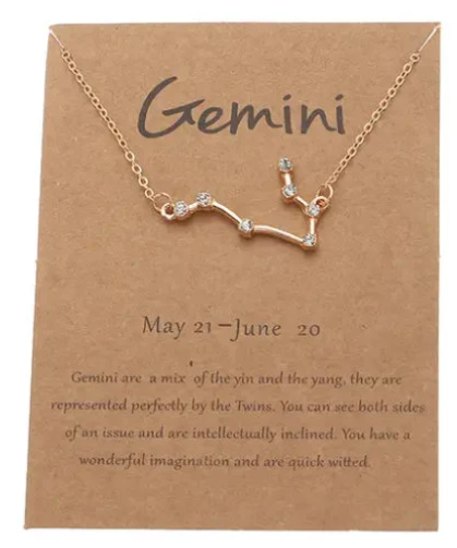 Gemini Zodiac Pendant Necklace 18K Plated Stainless Steel