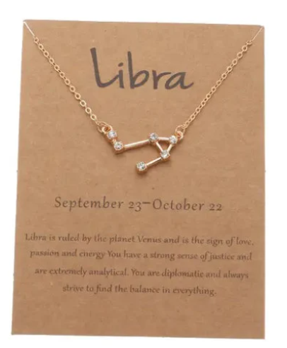 Libra Zodiac Pendant Necklace 18K Plated Stainless Steel