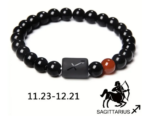 Sagittarius Zodiac Signs Beaded Bracelet - Natural 8mm Black Onyx Stone Beads