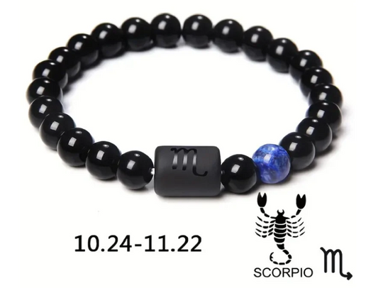 Scorpio Zodiac Signs Beaded Bracelet - Natural 8mm Black Onyx Stone Beads