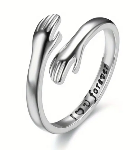 Hug Embrace Statement Ring - Stainless Steel Ring - Love U Forever - Adjustable to fit most fingers