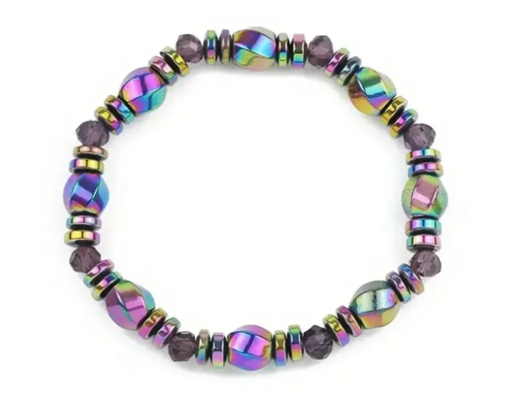Iridescent Hematite Beaded Bracelet for Women & Men - "The Stone of the Mind" - Magnetic Therapy - Biomagnetic Therapy - Magnetherapy