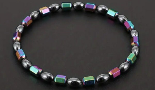 Iridescent Hematite Beaded Ankle Bracelet for Women & Men - "The Stone of the Mind" - Magnetic Therapy - Biomagnetic Therapy - Magnetherapy