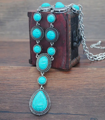 Turquoise Gemstone Waterdrop Shaped Pendant Necklace - Beautiful Statement Piece