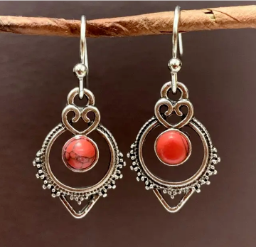 Bohemian Style Simulated Red Turquoise Dangle Earrings