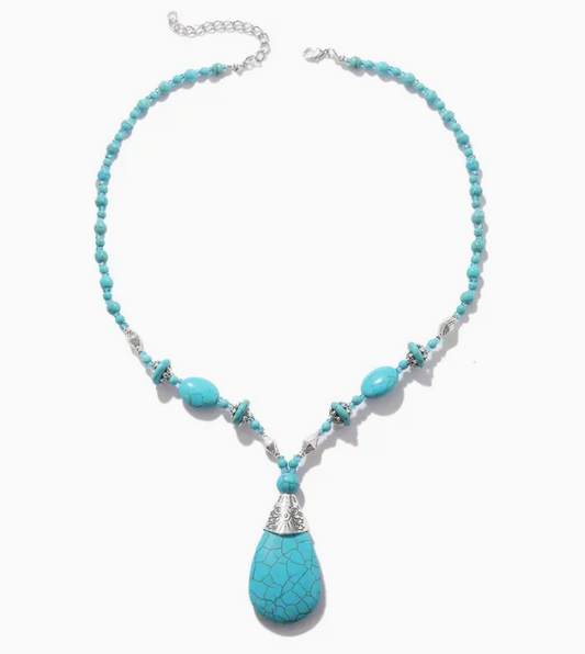 Genuine Turquoise Teardrop-shaped Pendant Necklace - Handcrafted, Statement Necklace