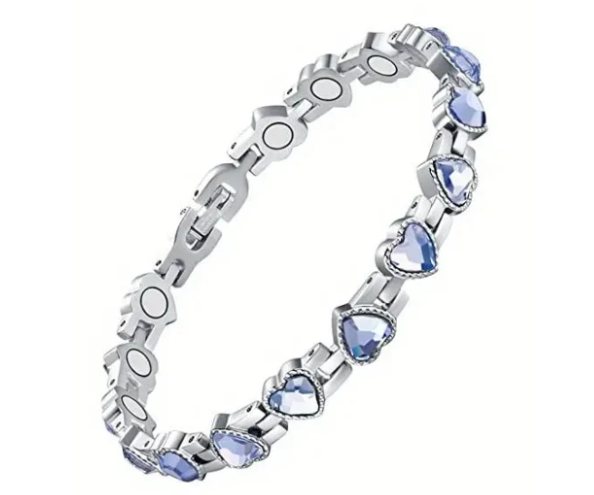 Heart Shaped Titanium Steel & Crystal Adjustable Magnetic Therapy Bracelet/Anklet - Great for active lifestyles and those in need an energy boost!