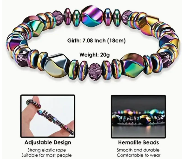 Iridescent Hematite Beaded Bracelet for Women & Men - "The Stone of the Mind" - Magnetic Therapy - Biomagnetic Therapy - Magnetherapy