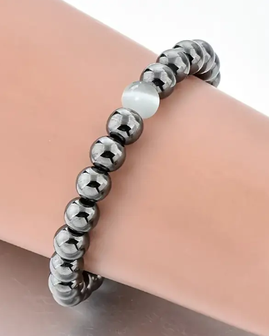 Hematite Stone Beaded Bracelet for Women & Men - "The Stone of the Mind" - Magnetic Therapy - Biomagnetic Therapy - Magnetherapy