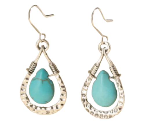 Bohemian Style Stimulated Turquoise Teardrop Gemstone Statement Earrings