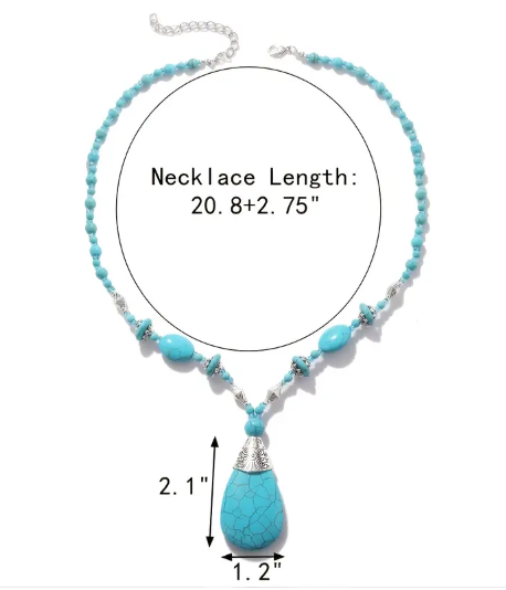 Genuine Turquoise Teardrop-shaped Pendant Necklace - Handcrafted, Statement Necklace