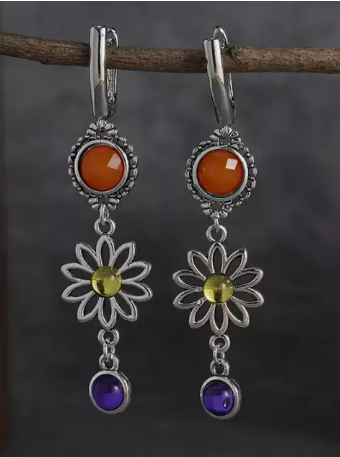 Retro Bohemian Hollow Flower Design Dangle Earrings