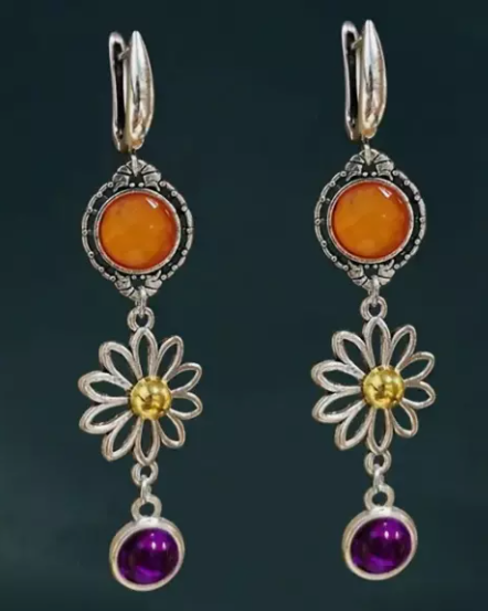 Retro Bohemian Hollow Flower Design Dangle Earrings