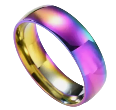 Domed Rainbow Color Stainless Steel Comfort Band Ring Band Width 6MM