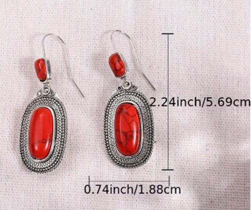 Exquisite Red Synthetic Gemstone Bohemian Vintage Drop Dangle Earrings