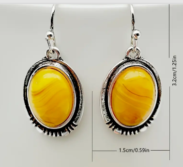 Bohemian Oval Shape Butterscotch Yellow & Silver Drop Earring