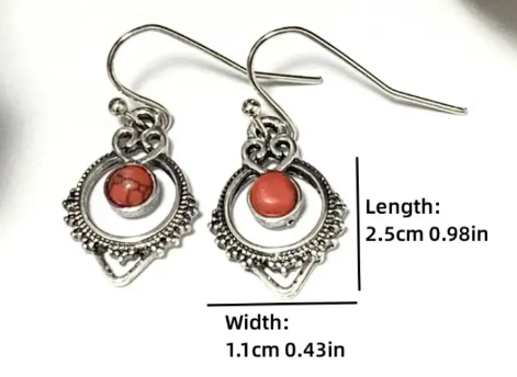 Bohemian Style Simulated Red Turquoise Dangle Earrings