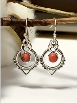 Bohemian Style Simulated Red Turquoise Dangle Earrings