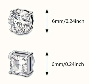 2 Pair 6MM - 4 Prong Setting Stainless Steel Magnetic Non-Piercing Stud Earrings
