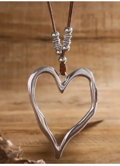 Bohemian Retro Oversized Silver Heart &-Silver Bead Shaped Pendant Necklace